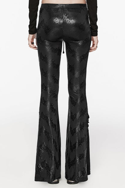 Low Waisted Thorns Print Lace-Up Women's Steampunk Flared Pants 2 Colors