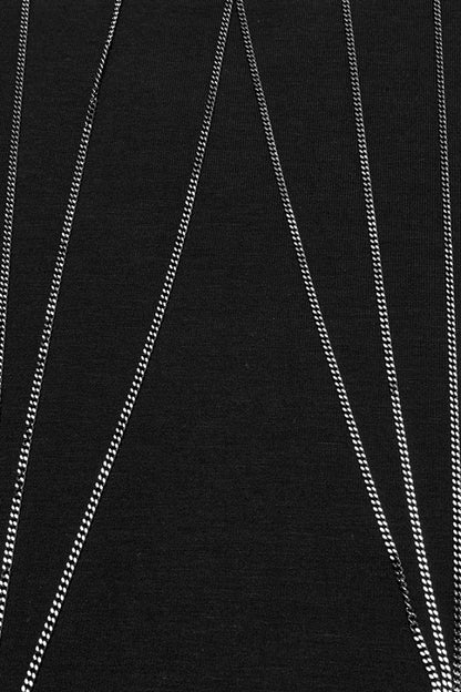 Black Stand Collar Long Sleeves Bat Stitching Mesh Chain Women's Gothic Blouse
