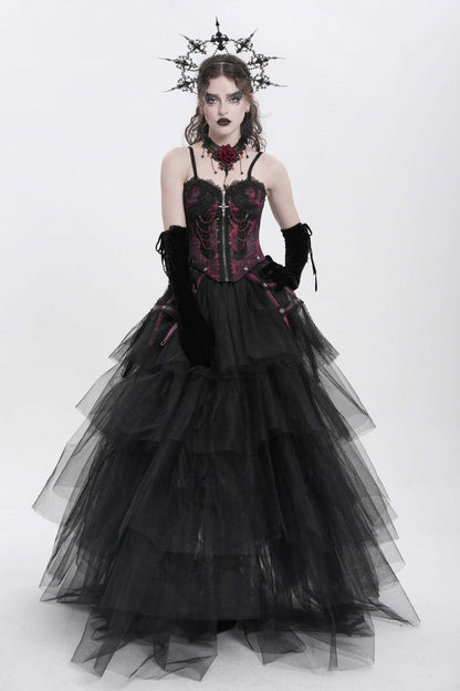 Red Sleeveless Embroidery Lace Chain Women's Gothic Vest