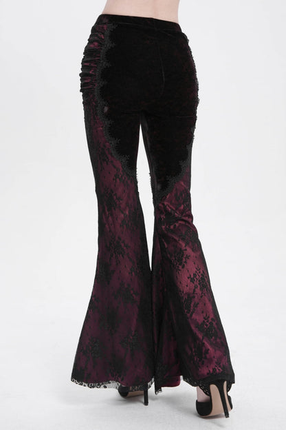 Red Floral Embroidery Stitching Lace Women's Gothic Pants