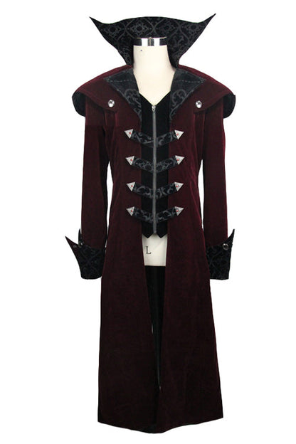 Western Fashion Gothic Shawl Collar Mens Long Velvet Coats