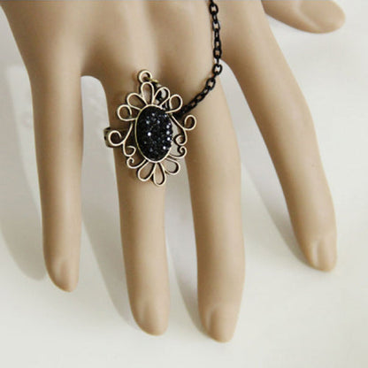 Black Vintage Lace Pearl Flower Fashion Festival Gothic Lolita Ring Bracelet