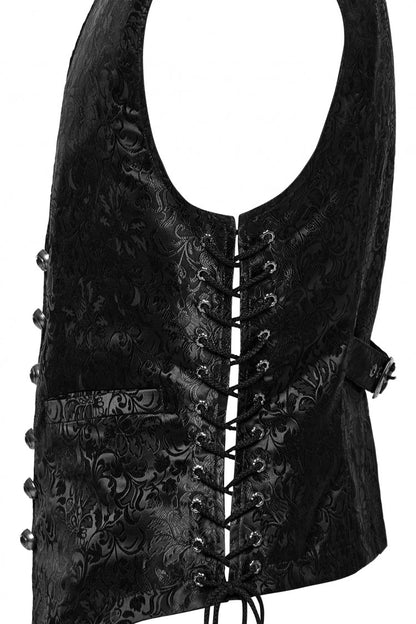 Black V Collar Jacquard Lace-Up Men's Gothic Vest