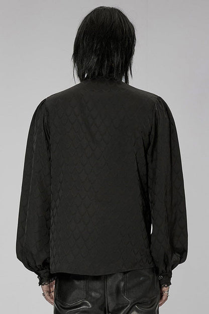 Black Punk Turtleneck Dragon Scale Jacquard Long Lantern Sleeves Lace Edge Men's Shirt