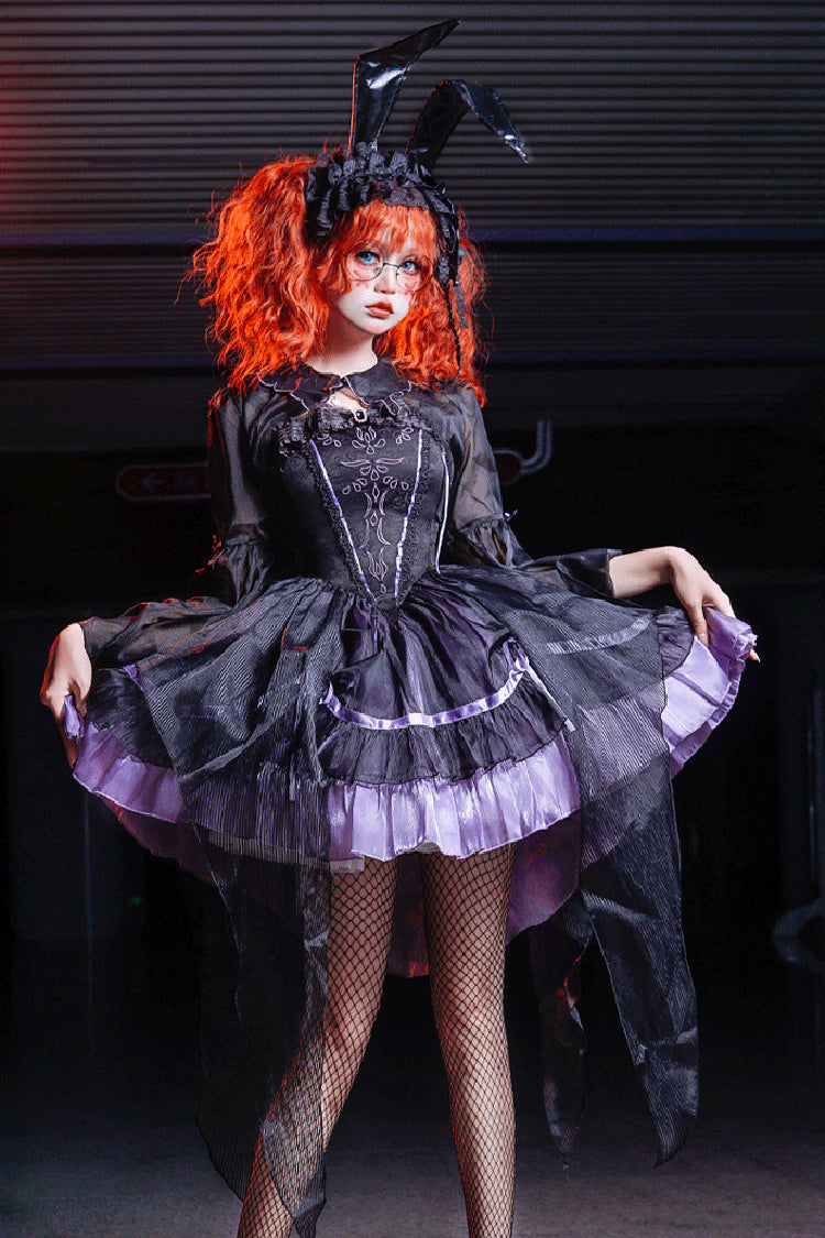 Black/Purple [Devil Girl] Print Ruffle Embroidery Gothic Lolita Jsk Dress