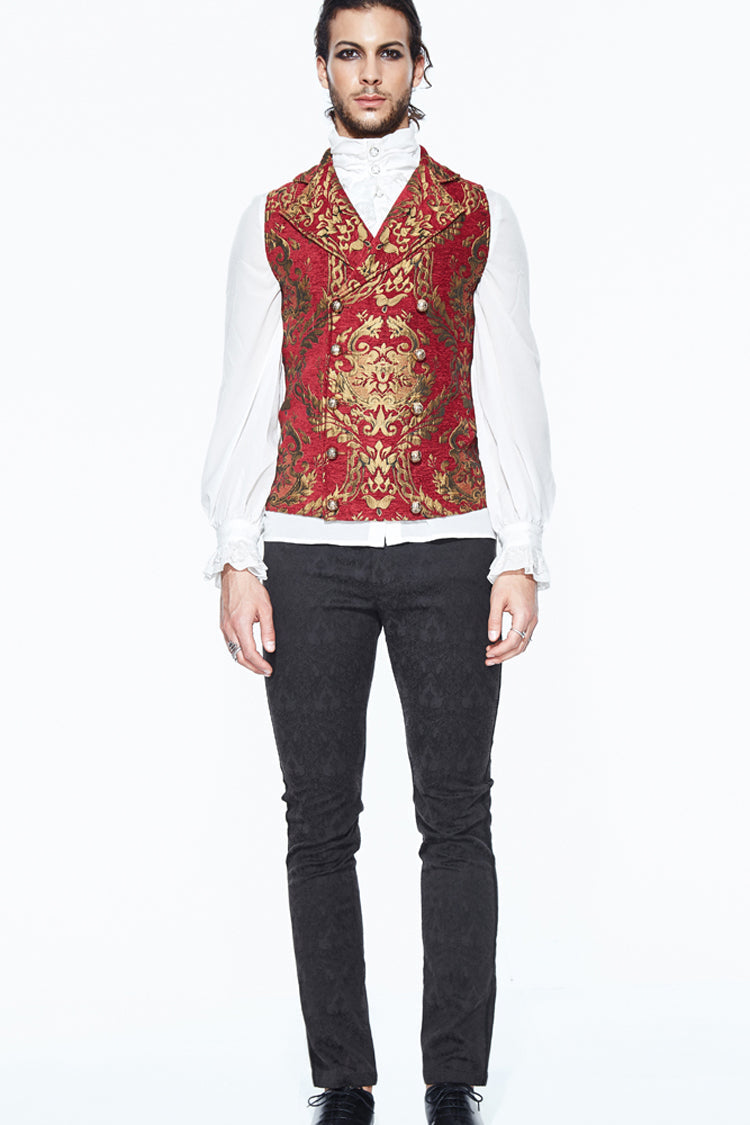 Red/Gold Palace Short Big Jacquard Pattern Men's Gothic Waistcoat