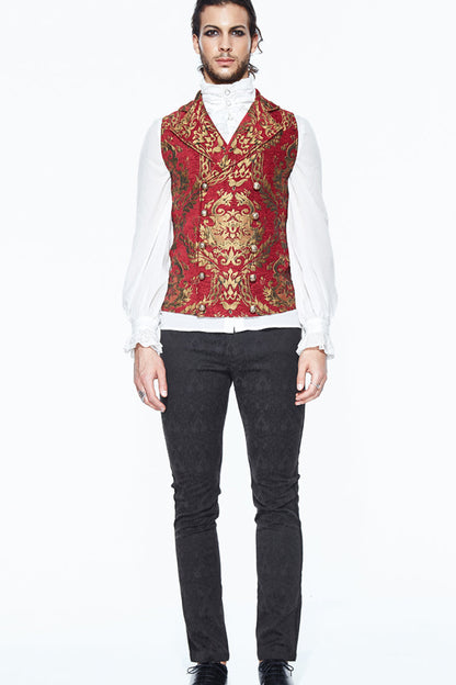 Red/Gold Palace Short Big Jacquard Pattern Men's Gothic Waistcoat