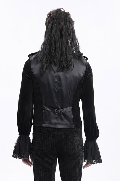 Black Stand Collar Sleeveless Floral Crochet Zipper Men's Gothic Vest