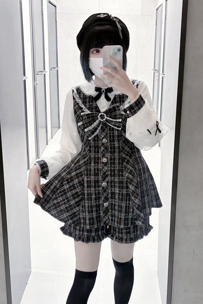 Black/White [Love Sonata] Long Sleeves Ruffle Bowknot Lace Jirai Kei Japanese Dress Set