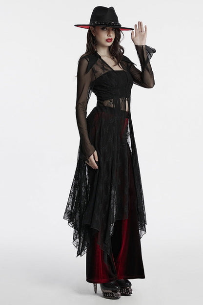 Black V Collar Long Sleeves Lace Sheer Women's Gothic Cardigan Coat