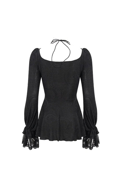 Black Ruffled Lace Splice Women's Gothic Shirt