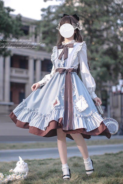 Blue/Brown [Magic Vocal Club] Ruffle Bowknot Sweet College Style Elegant Lolita Jsk Dress