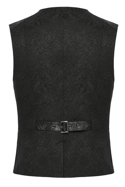 Black Sleeveless Buckle-up Loops Zip Men's Gothic Vest