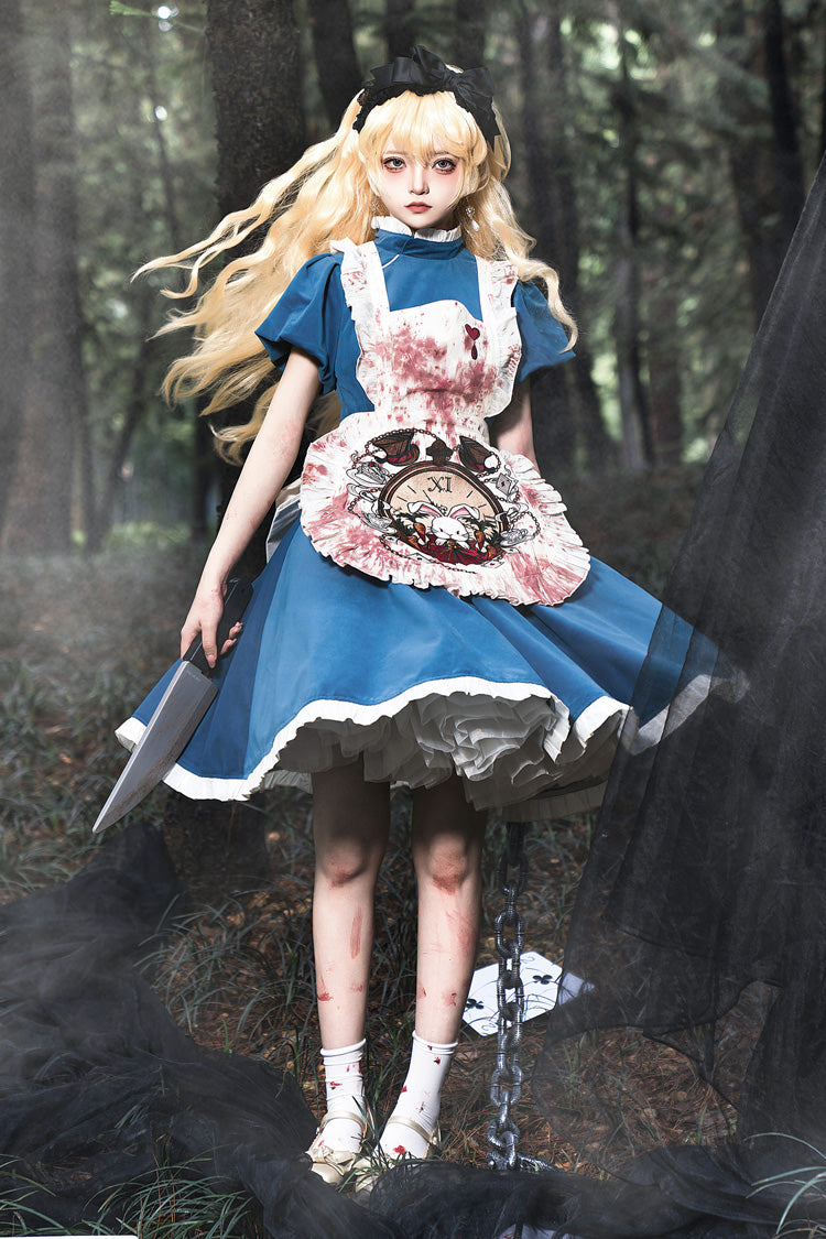 Blue [Dark Fairy Tale Alice] Long Sleeves Ruffle Gothic Lolita Dress