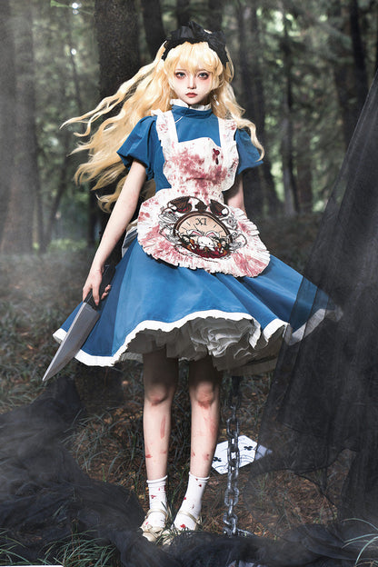 Blue [Dark Fairy Tale Alice] Long Sleeves Ruffle Gothic Lolita Dress