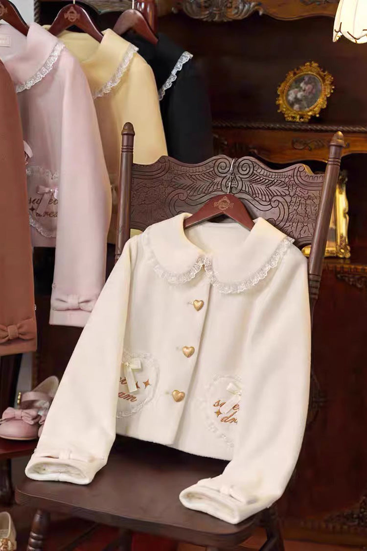 [Creamy Dream Whisper] Doll Collar Long Sleeves Bow Lace Short Sweet Lolita Coat 3 Colors