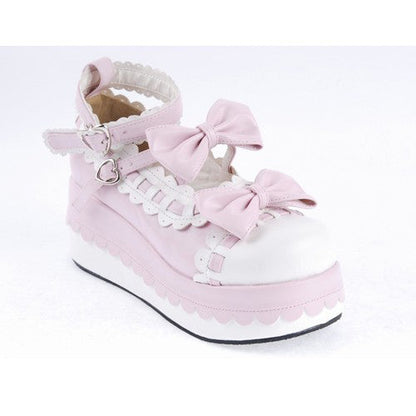Pink Synthetic Leather Round Toe Ankle Straps Bow Decoration Platform Lolita Shoes