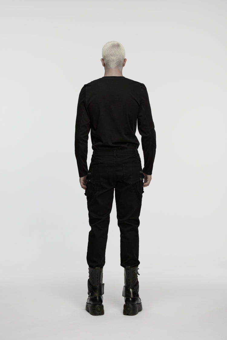 Black Studded Pleated Men's Punk Pants