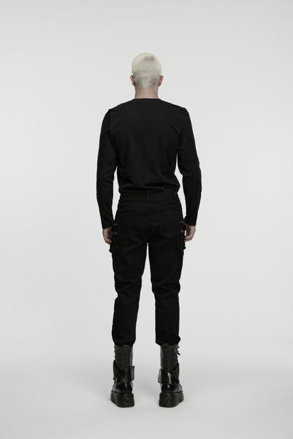 Black Studded Pleated Men's Punk Pants