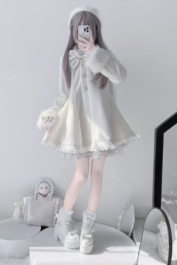 Ivory Long Sleeves Bowknot Rabbit Ears Detachable Hooded Japanese Jirai Kei Coat