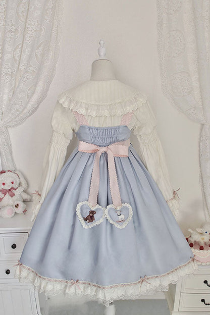 Blue Sheep & Bear Print Alice Girl Bowknot Ruffled Sweet Lolita JSK Dress