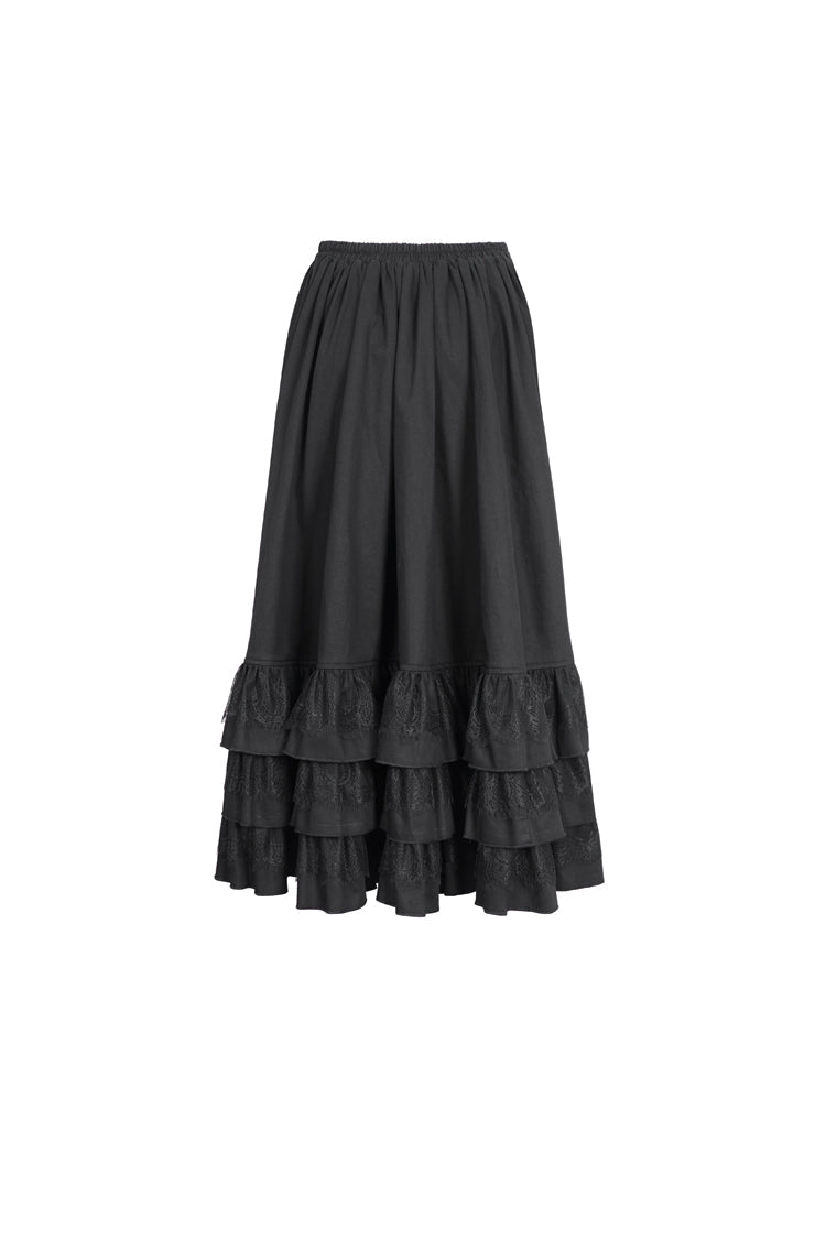 Black Ruffle Matching Belt Womens Gothic Skirt