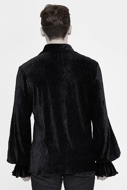 Black Velvet Elastic Lantern Sleeves Mens Gothic Blouse