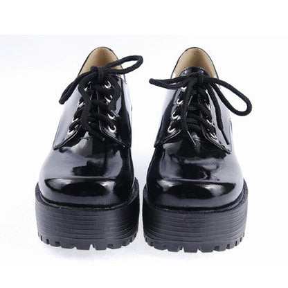 Black Round Toe Army Style Platform Classic Lolita Shoes