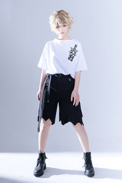 White Round Collar Spooky Shadow Embroidered Loose Ouji Lolita Short Sleeves