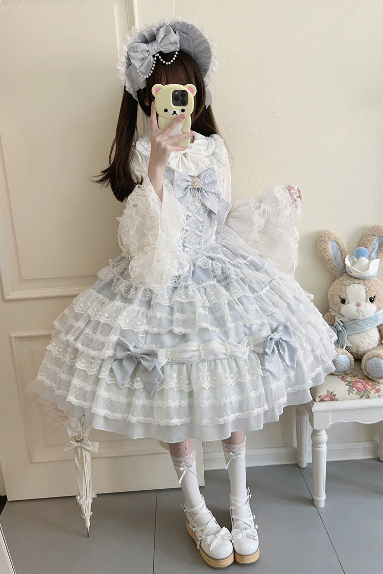 Blue [Dream Prologue] Doll Multi-Layered Bowknot Lace Sweet Princess Lolita Dress