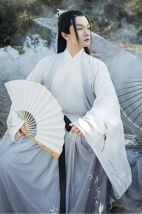 Gray Transition Chiffon Wide Sleeves Chinese Style Three Piece Suit Classic Mens Hanfu
