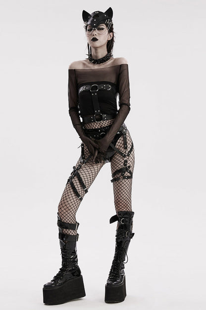 Black Women's Steampunk Buckle Faux Leather Body Harness