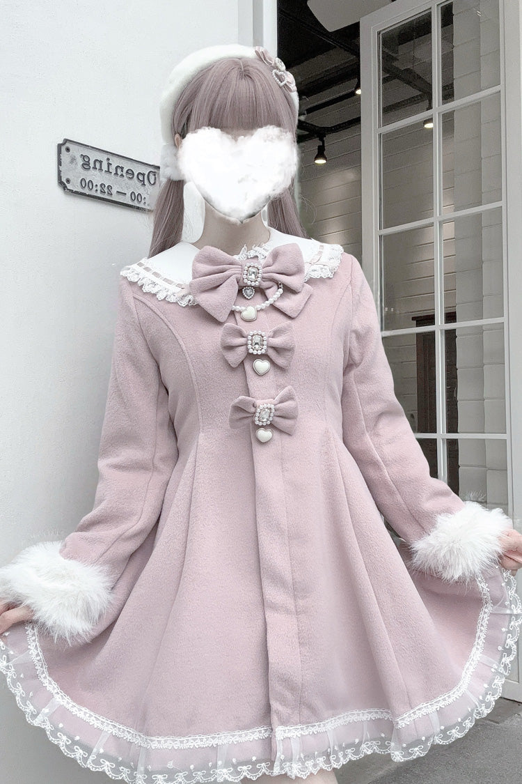 Pink Long Sleeves Bowknot Rabbit Ears Detachable Hooded Japanese Jirai Kei Coat