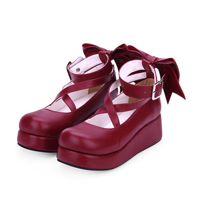 Round-toe Shallow Mouth Bowknot Cute Lolita Middle Heels Shoes