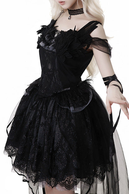 Black [Black Swan's Prayer] Sleeveless Ruffle Bowknot Gothic Ballet Lolita Jsk Dress