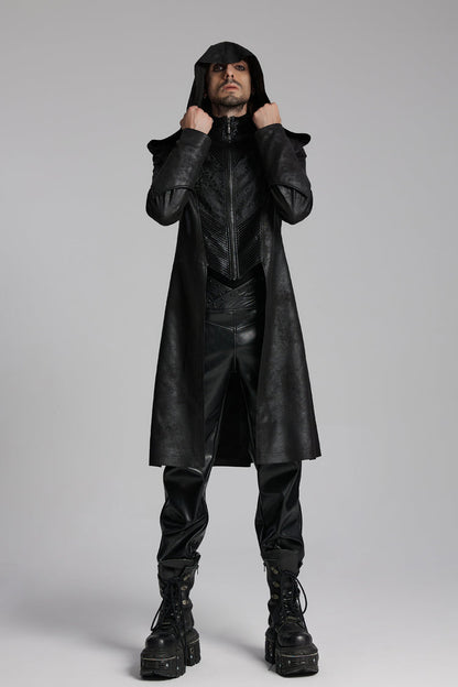 Black Zip Pleated Hooded Men's Gothic Jacket