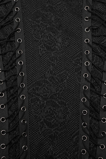 Black Round Collar Long Sleeves Jacquard Symmetrical Rope Mens Gothic T-Shirt