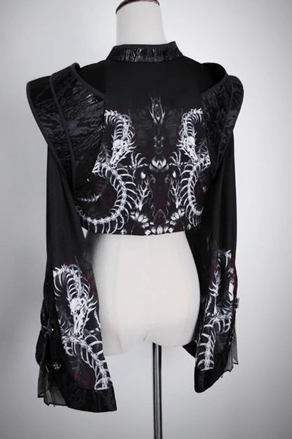 [Bone Dragon] Long Sleeves Print Ouji Fashion Classic Lolita Coat 2 Colors