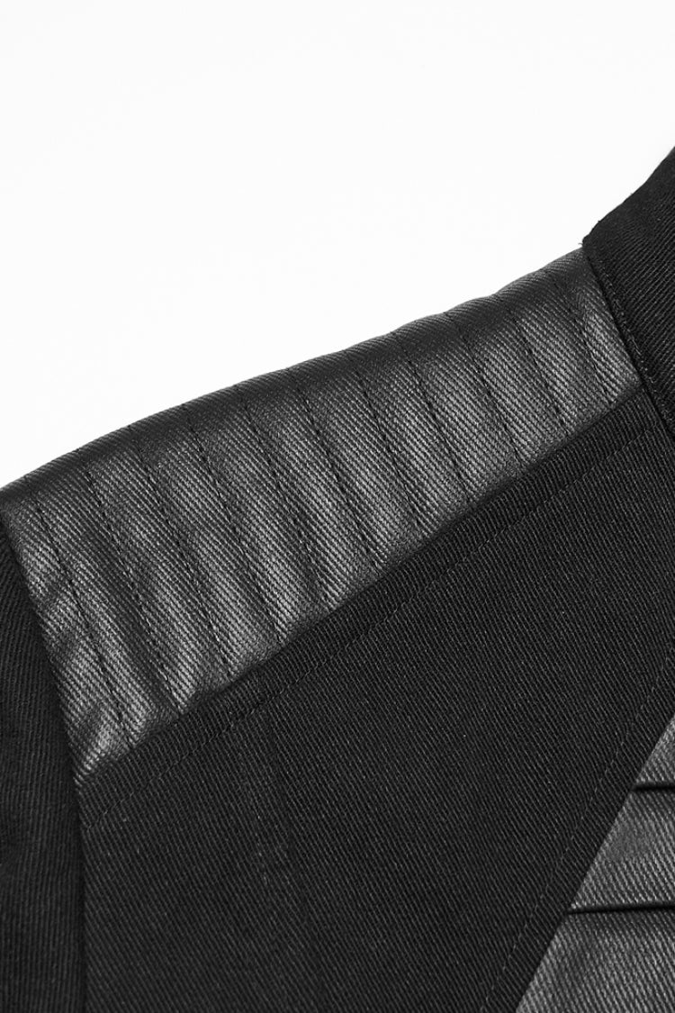 Black Stand Collar Long Sleeves Zipper Pleated Men's Punk Jacket