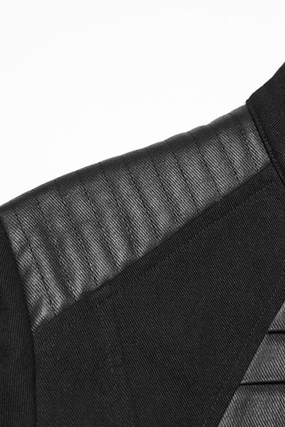 Black Stand Collar Long Sleeves Zipper Pleated Men's Punk Jacket