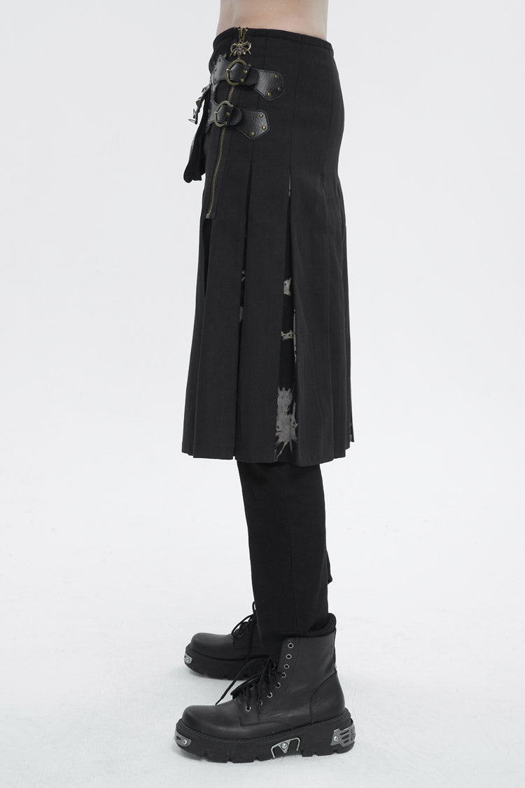 Black Tie-Dye Patchwork With Waist Bag Men's Gothic Skirt