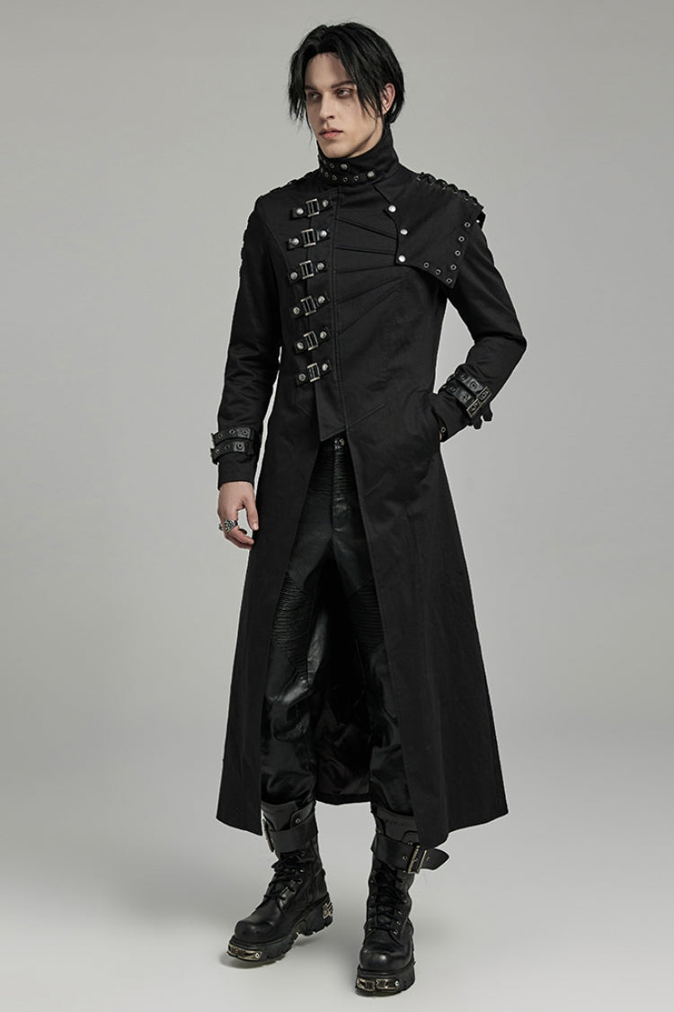 Black Stand Collar Slim Detachable Shoulder Pad Men's Gothic Coat