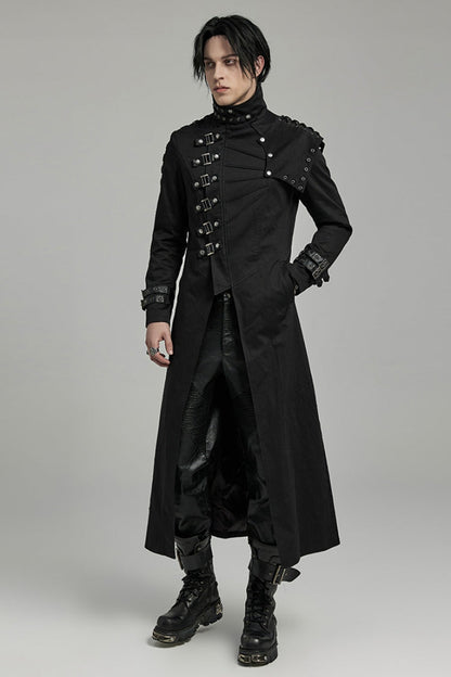 Black Stand Collar Slim Detachable Shoulder Pad Men's Gothic Coat