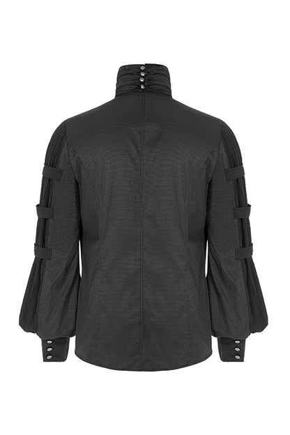 Black Stripes Long Sleeves Print Mens Gothic Blouse With Necktie