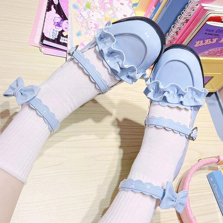 Sweet Ruffle Bowknot Japanese Lolita Shoes 15 Colors