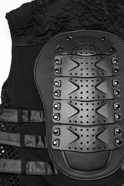 Black Stitching Mesh Rivet Buckle Men's Punk Vest