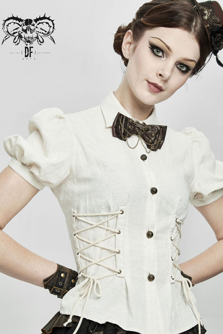 Brown Adjustable Crackled Metal Women's Gothic Decorative Bow Tie