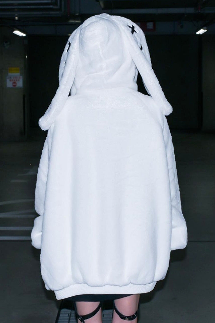 White Rabbit Ears Long Sleeves Hooded Punk Jirai Kei Coat