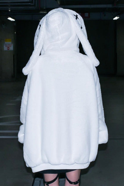 White Rabbit Ears Long Sleeves Hooded Punk Jirai Kei Coat