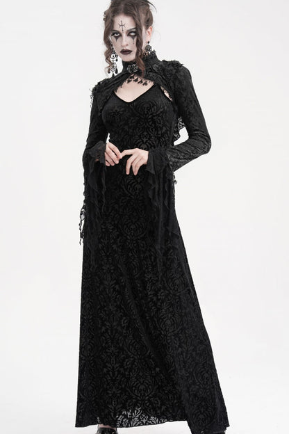 Black Stand Collar Long Sleeves Lace Tassels Women's Gothic Cape
